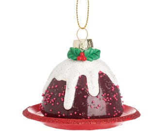 Christmas Pudding with Holly Christmas Tree Decoration - Festive Winter Baking Cooking Cake Chef Baker Traditional Foodie Dinner Gift