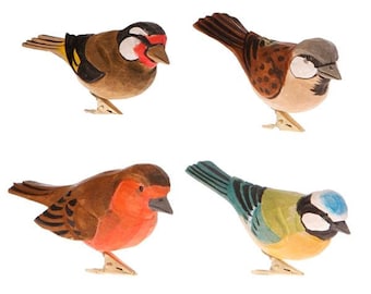 Hölzern Britische Vögel Weihnachtsbaum Dekoration - Rotkehlchen Spatz Goldfink Blaumeise - Winter Festliches Twitcher Vogel Natur Geschenk