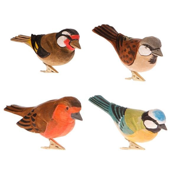 Houten Britse vogels clip op kerstboom decoratie - Robin Sparrow Goldfinch Pimpelmees - Winter feestelijke Twitcher vogel natuur cadeau