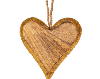 Naturholz herzförmige Weihnachtsdekorationen (klein oder groß) - Winter Festive Rustic Nordic Hygge Natural Woodland Cozy Mangoholz