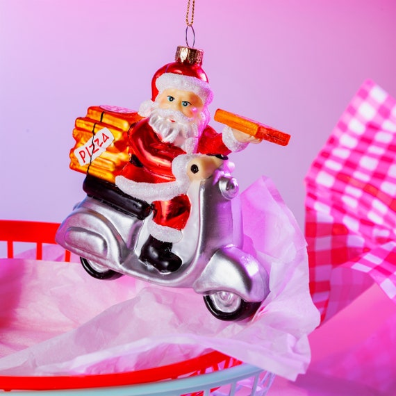 Pizza Delivery Santa Christmas Tree Hanging Bauble Winter Festive