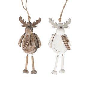 Rustikale Rentier-Weihnachtsdekoration zum Aufhängen (Weiß oder Braun) - Winter Festliche Tier Spaß Schrullig Wichtel Kinder Kinder Rudolph Weihnachten