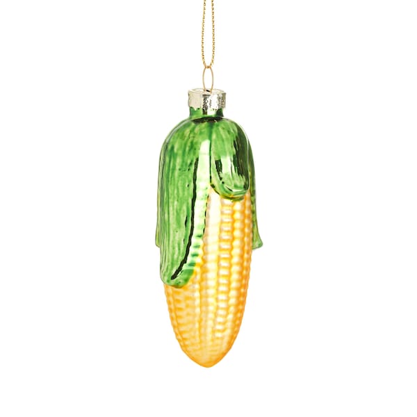 Corn on the Cob Glass Christmas Tree Decoration - Food Chef Yellow Green Foodie Secret Santa Green Giant Thanksgiving Winter Fun Unique Gift