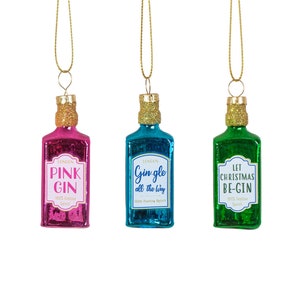 Gin Collection Mini Dryckesflaskor Julgransdekorationer (Set om 3) - Vinter Festlig Kul Kontor Hemlig Tomte Alkohol Vuxen Julklapp