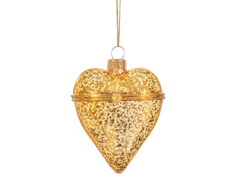 Gold or Red Antique Style Heart Shaped Trinket Glass Hanging Christmas Tree Decoration - Festive Winter Valentine's Day Wedding Anniversary