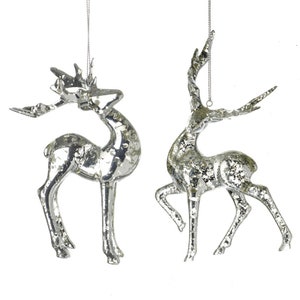 Beautiful Silver Reindeer Hanging Christmas Tree Decorations (Pair) - Winter Festive Nature Animals Deer Rudolph Sparkly Gift Family Friend