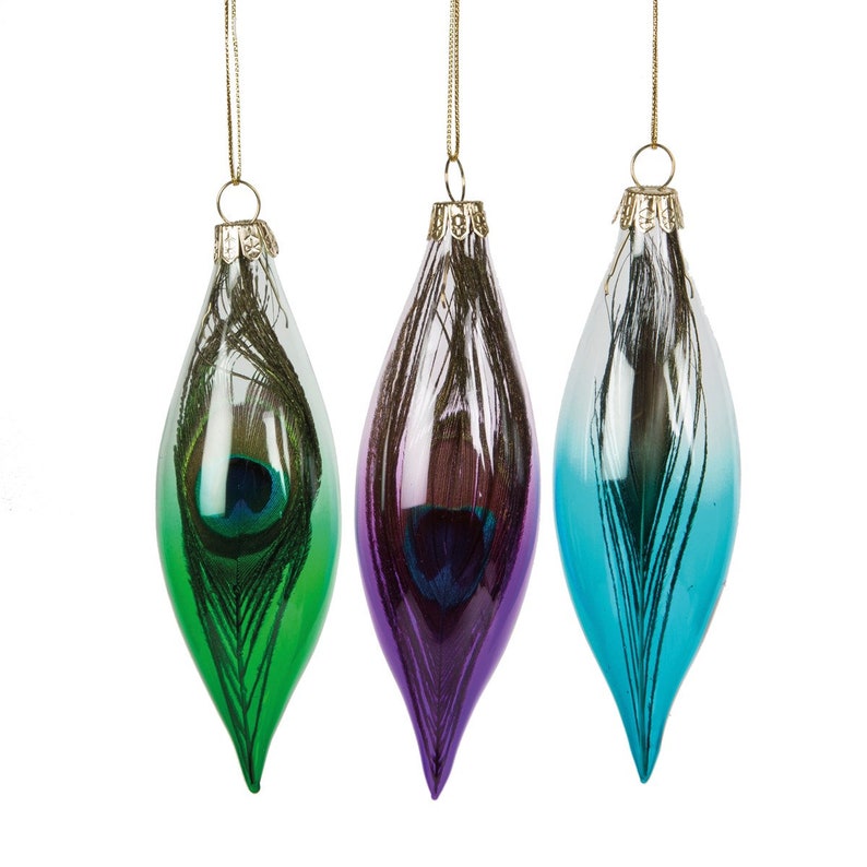 Modern & Colourful Peacock Feather Glass Droplet Christmas  Etsy UK