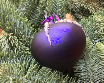 Matte Aubergine Paarse Handgeblazen Glas Hangende Kerstdecoratie met Diamante Kralen - Winter Vakantie Boom Ornamenten - Feestelijk Cadeau