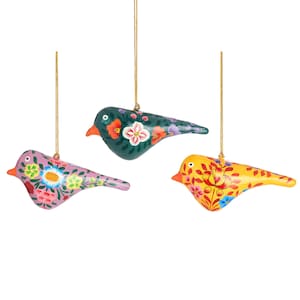 Kashmiri Floral Birds Papier-mâché Christmas Tree Decorations - Bauble Ornament Opulent Traditional Colourful Pretty Ornate Handmade Gift