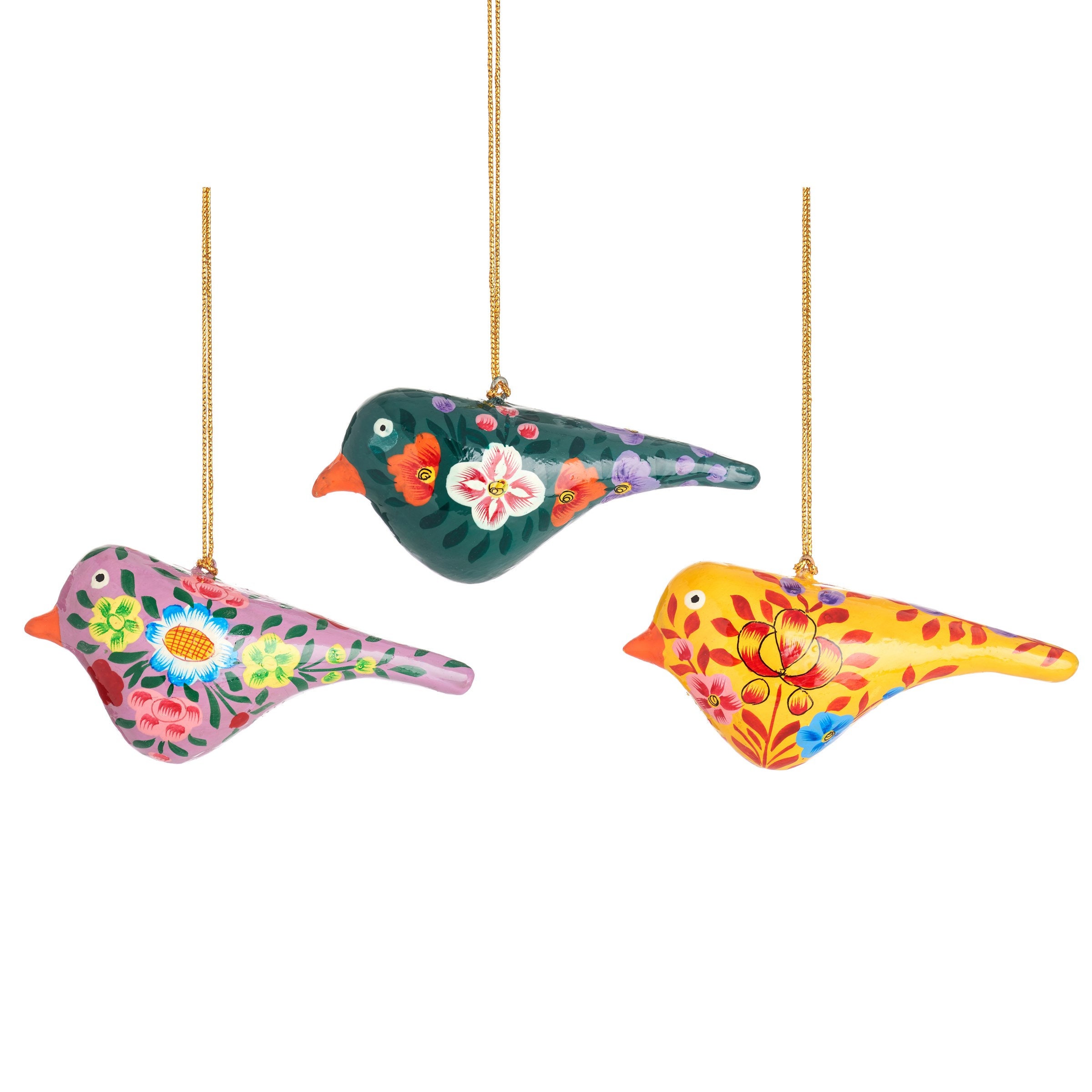 36 Stunning DIY Christmas Tree Decoration Ideas 2 Kashmiri Floral Birds Papier-mâché Christmas Tree Decorations -…