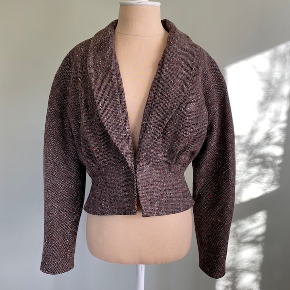 Vintage 1940s Cropped Tweed Jacket Blazer S