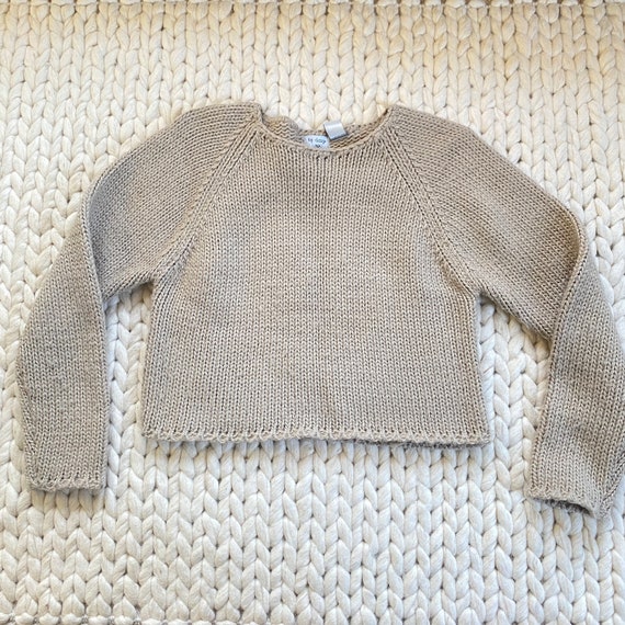 Vtg 90s Chunky Knit Beige Cropped Sweater | S/M
