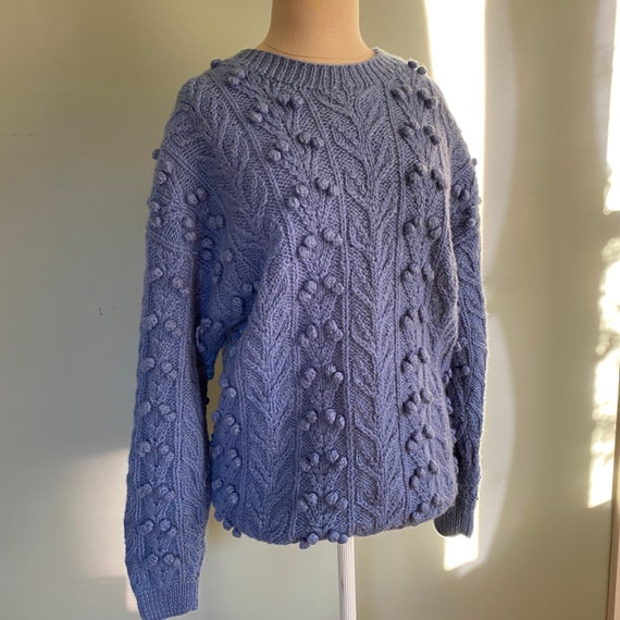 Vintage Blue Wool Popcorn Knit Sweater | Irish Fis