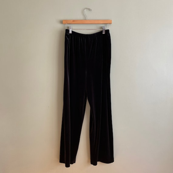 Vintage High Waisted Black Velour Elastic Pants M - image 1