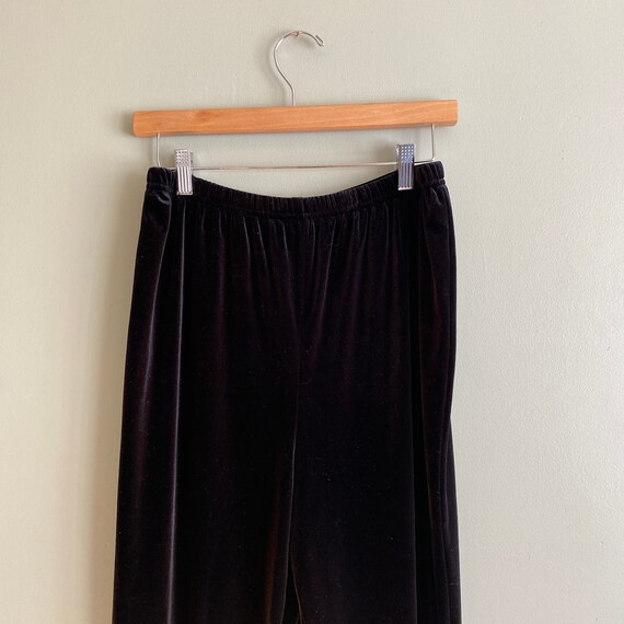 Vintage High Waisted Black Velour Elastic Pants M - image 3