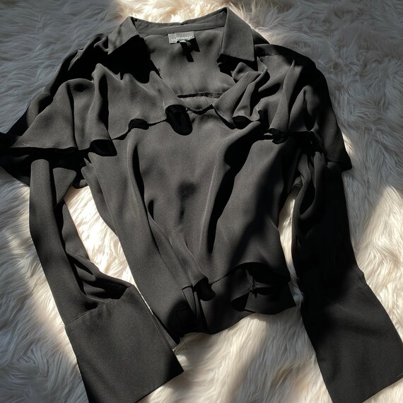 100% Silk Black Ruffle Blouse L