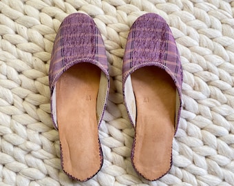 Handmade Silk and Leather Slip On Flats | Vintage Silk Slippers