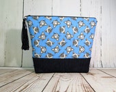 Siamese Cats on Blue Large Zipper Pouch makes a Great Project Bag, or Cosmetic Bag, Would make a perfect Handmade Gift for any Cat Lover