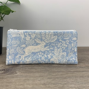 Rifle Paper Co Wildwood Fable Pouch in Blue, Pen Pencil Case,  Journal Accessories, Planner Pouch, Cash Wallet, Makeup Bag, Crochet Supplies
