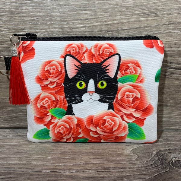 Black and White Cat Coin Purse | Small Zipper Pouch | Tuxedo Cat Pouch | Gift Card Holder | Credit Card Holder | Ear bud Holder | Make Up