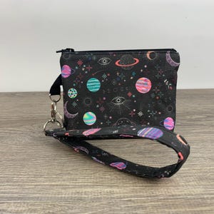 Mystische Planeten und Augen Schlüsselanhänger Beutel, Kleine Reißverschlusstasche Armband, Ausweishalter, Kleine Brieftasche, Kosmetiktasche, Grab & Go Brieftasche