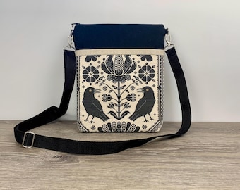 Bolso bandolera de lino Crow Raven, tamaño grande