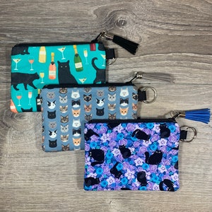Katzen Katzen Katzen! Kleine Reißverschlusstaschen, perfekte Größe für eine Geschenkkarte, das beste handgemachte Geschenk für Katzenliebhaber, Blau, Grün, Lila