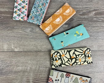 Long Zipper Pouch - Handmade Gift, Organizer Bag for Makeup, Slim Pencil Case, Journal Accessory, Planner Pouch, 7" wide x 3" tall