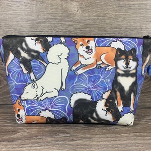Shiba Inu Project Bag, Handmade Cotton Zipper Pouch