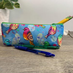 Song Birds Zipper Pouch, Pencil Case to Clip on Backpack or Purse, Blue Birds Pouch, Boho Bird Makeup Bag, Pretty Birds Purse, Clip on Pouch