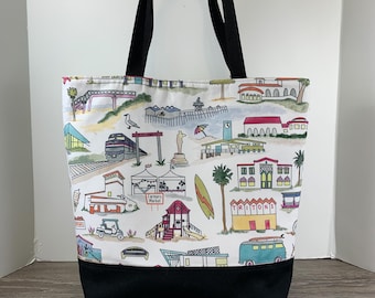 San Clemente Landmarks Tote Bag, Cotton Beach Purse