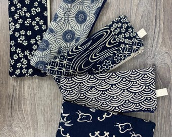 Neceser japonés de algodón con cremallera – Neceser de maquillaje índigo hecho a mano