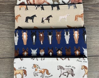 Horse Print Zipper Pouch, Cosmetic Bag, Pencil Case, Equestrian Accessory