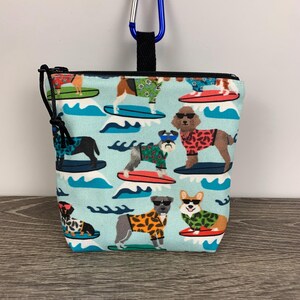 Surferhunde Leckerli Beutel, Clip auf Beutel, Hunderasse Beutel, süße Leckerli Beutel, Kinder Clip auf Beutel, Geschenk unter 10, handgemachte Tasche, Hundegeschenk