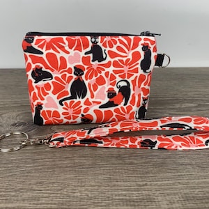 Schwarze Katzen Schlüsselanhänger Mäppchen, Daisy Garden Kleine Reißverschlusstasche Handgelenktasche, Ausweishalter, Herzen Kleine Brieftasche, Kosmetiktasche, Handgemachte Valentinstag