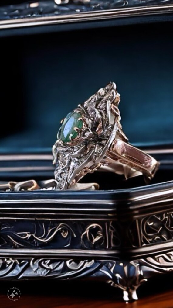 Vintage rose gold Emerald and diamond ring - image 6