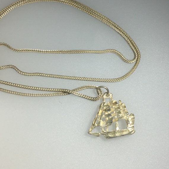 Vintage Nautical Pendant Necklace • Metalwork Tall Ship Jewelry