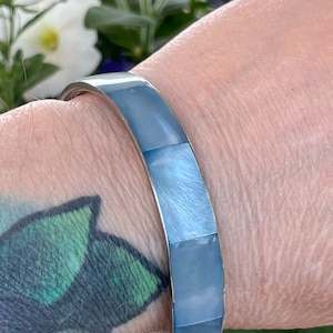 Vintage Bangle Bracelet with Blue Inlay Panels - Unmarked