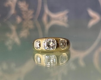 Heavy Three-Stone Old Mine Cut Gypsy Ring