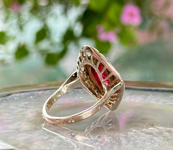 Victorian-Art Deco 10k Gold Ring with Vibrant Red… - image 3