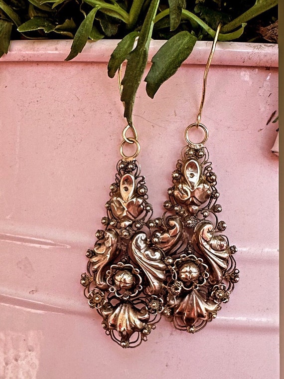 Antique filigree chandelier earrings