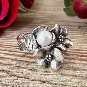 Nature’s Blossom Hawthorn Sterling Silver Pearl Ring