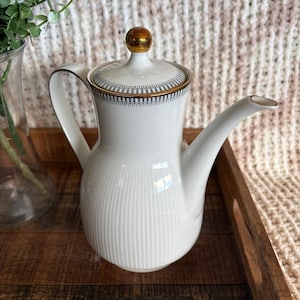 Winterling Röslau Bavaria Coffee Pot | German Porcelain | Grey Geometric Design & Gold Trim | Mid-Century