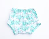 Baby girl organic  mint unicorn shortie shorts, monochrome , boy and girls clothing, unisex, fashion,, summer