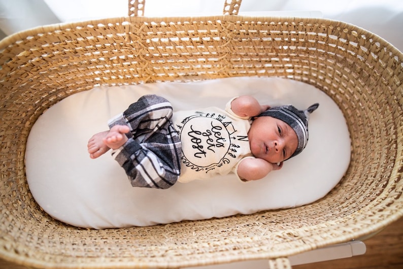 baby shower baby gift Newborn leggings and hat plaid take home outfit