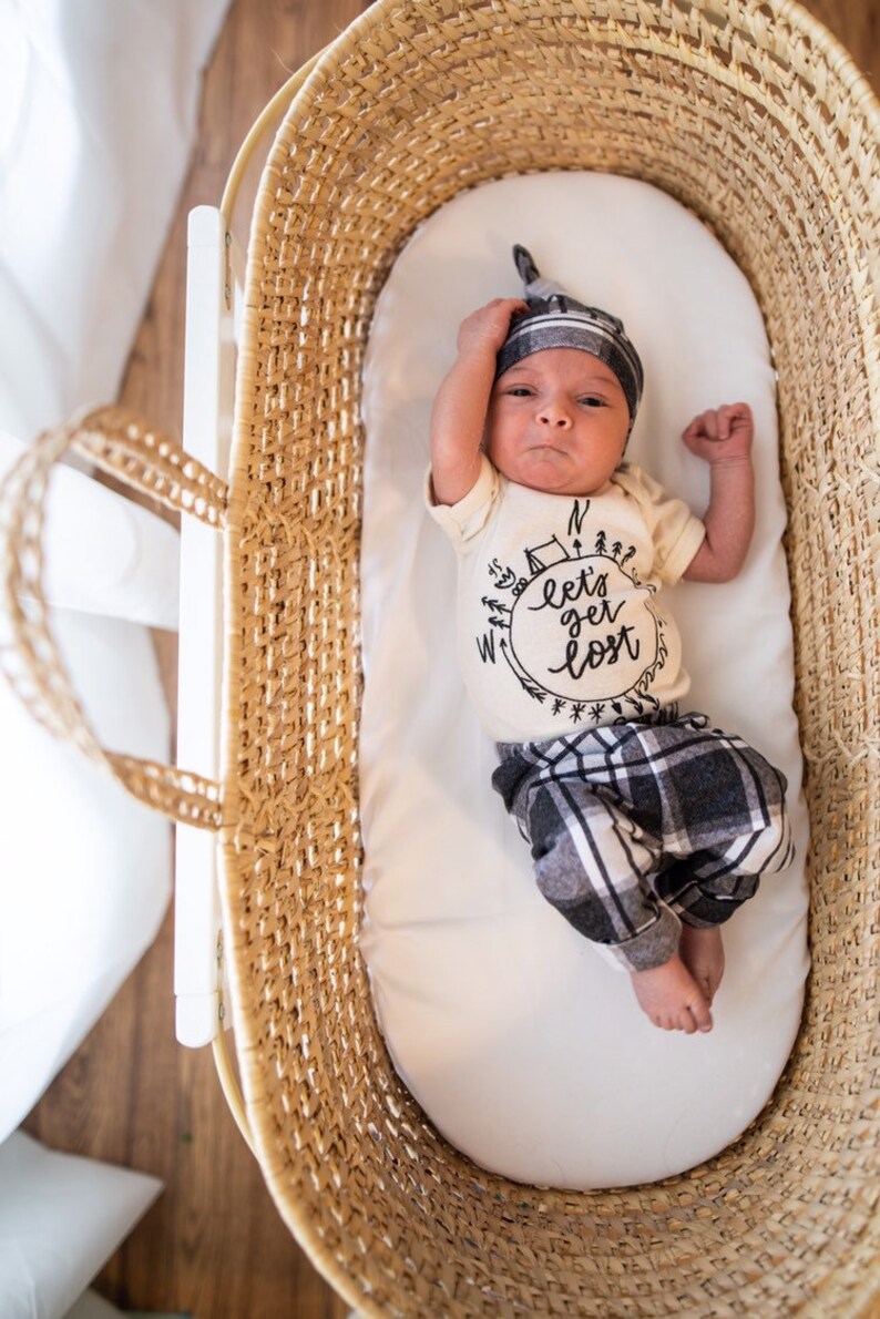 baby shower baby gift Newborn leggings and hat plaid take home outfit