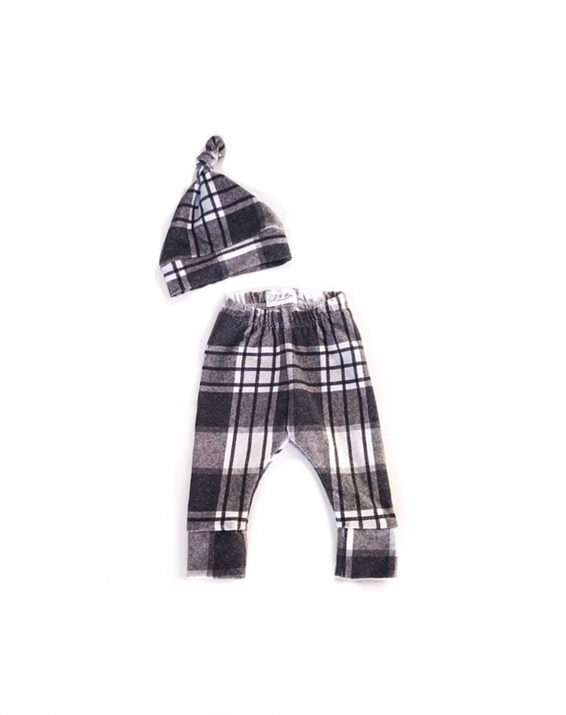 baby shower baby gift Newborn leggings and hat plaid take home outfit