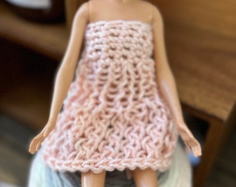 Pink Cotton Dress fits SKPR | Hand Knit & Crochet Smaller Sized Outfit | Summer Dress for 11.5” fashion doll