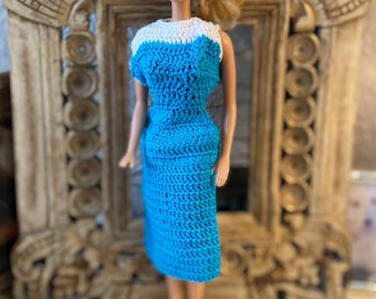 Vintage Blue Crochet Fashion Doll Dress for 11.5” Dolls