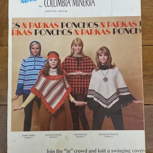 Ulotka z wykrojem Columbia Minerva 2516 | Wzory na poncza i parki z 1968 r. | Wzory vintage | OSTATNIA SZANSA!